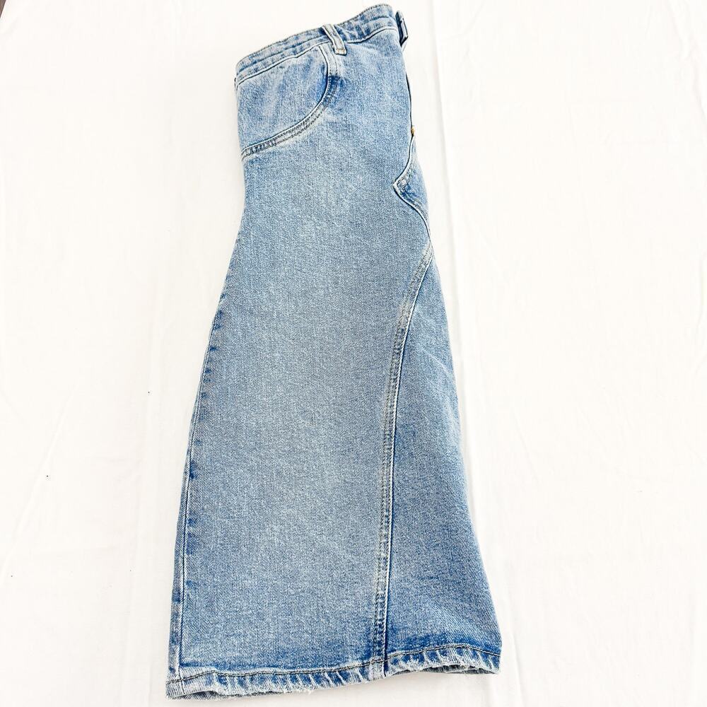Zara Sleeveless Strapless Jean Light Wash Denim Mini Dress Zip Size Large MINT - Picture 5 of 5